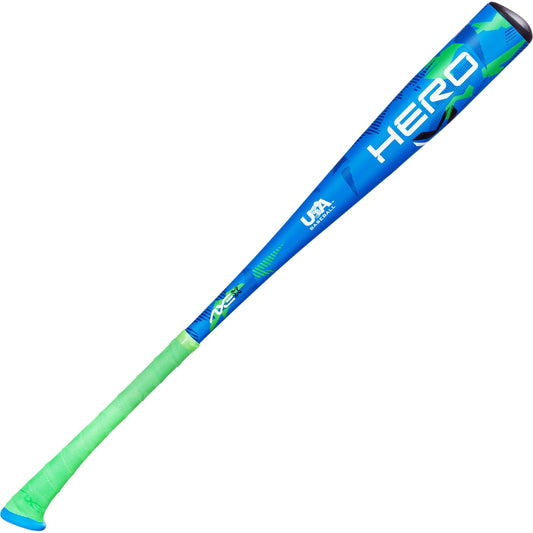 Axe | Hero | USA Baseball Bat | Drop -12 | 1-Piece Alloy | 2 1/2" Barrel | Blue/Green (26")