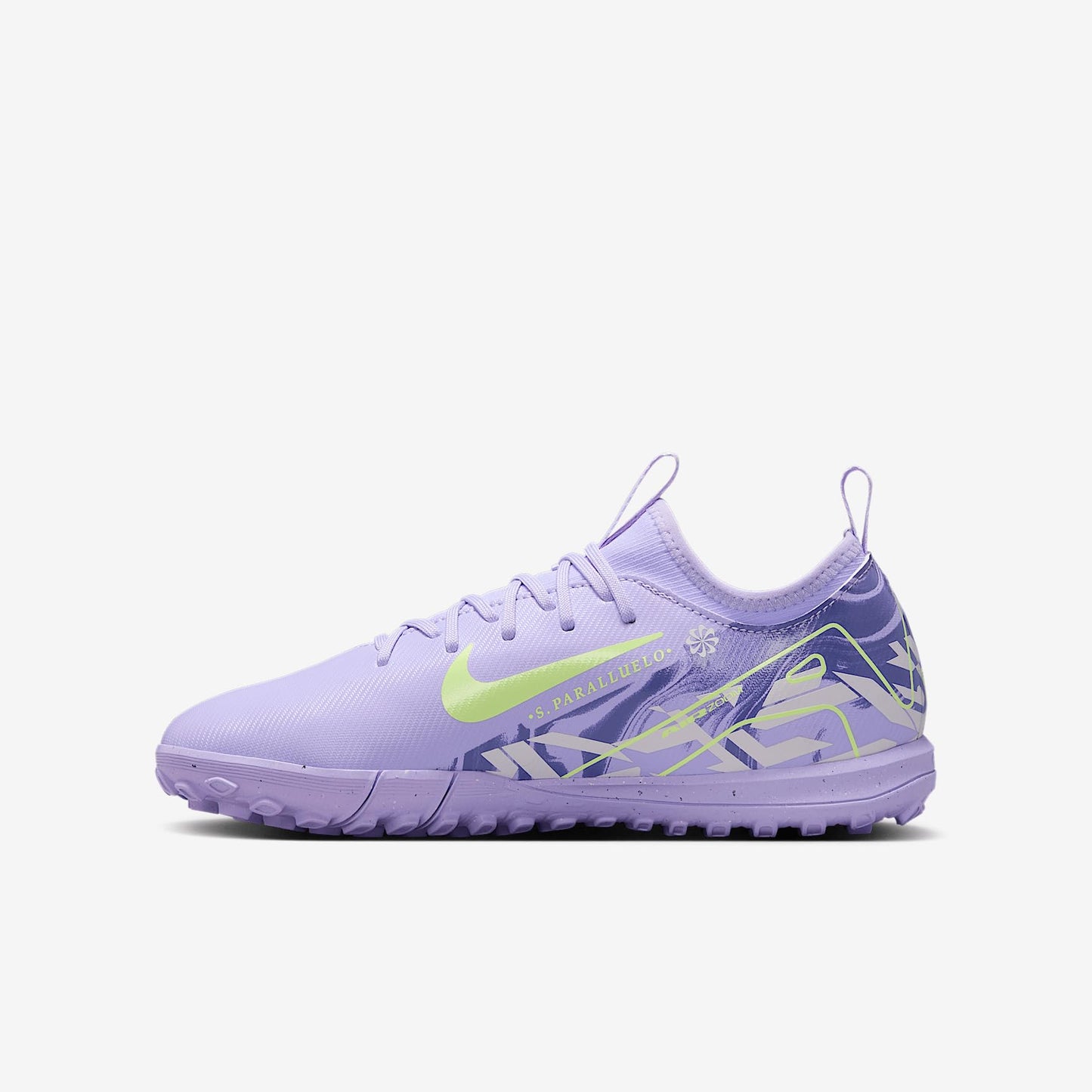 Nike United Jr. Mercurial Vapor 16 Academy Big Kids' TF Low-Top Soccer Shoes (HF1589-500, Purple Agate/Barely Volt) Size 3.5