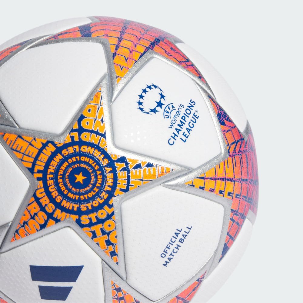 adidas Womens UCL Pro Soccer Ball - Official Match Ball with Seamless Surface, FIFA Quality Pro Certified (UWCL Pro 23/24 Group Stage Ball, White/Silver Metallic/Shock Pink/Shock Purple)
