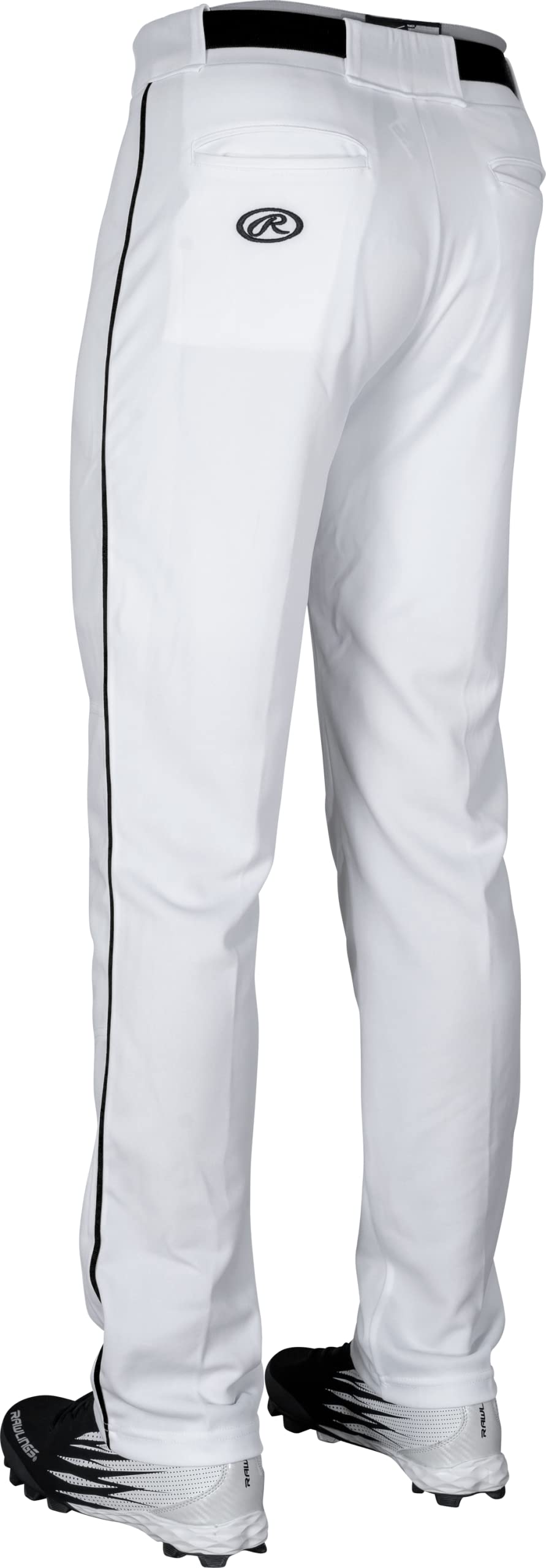 Rawlings Men's Standard Semi-Relaxed Full Length Baseball Pant | Piped Sizes | Multiple Colors, White/Black, Adult X Large