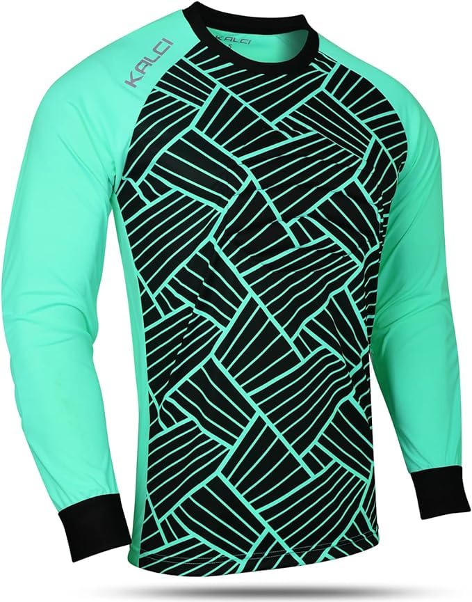 Kalci Hidden Chest Padding Soccer Goalie Jersey Youth & Adult Long Sleeve Elbow Padded Goalkeeper Shirt for Boys & Girls (Turquoise X-Small)