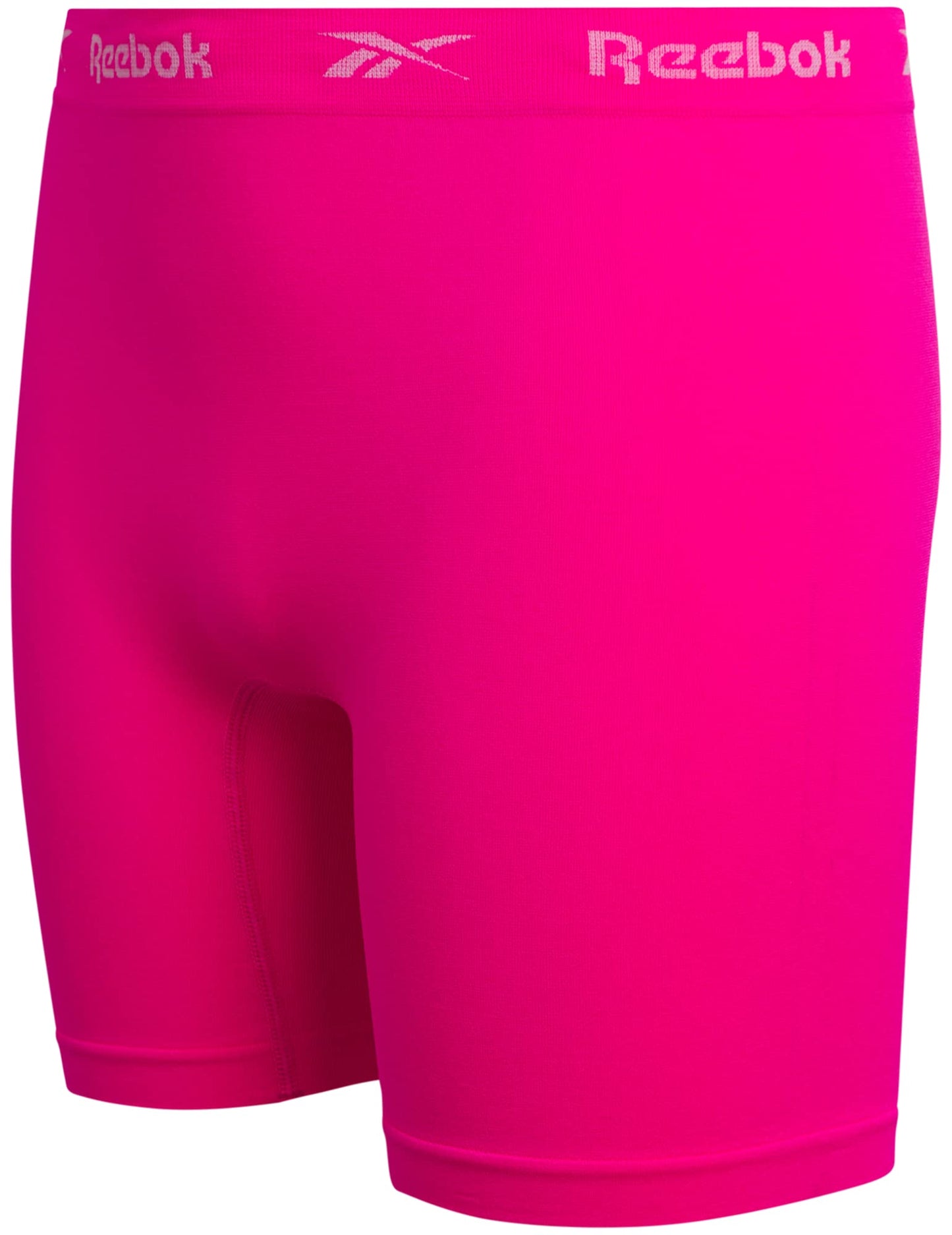 Reebok Girls' Boyshorts Underwear - 4 Pack Soft Seamless Long Leg Boy Shorts - Playground Shorts for Girls (6-16), Size 8-10, Black/Aqua/Hot Pink/Multi Stripes