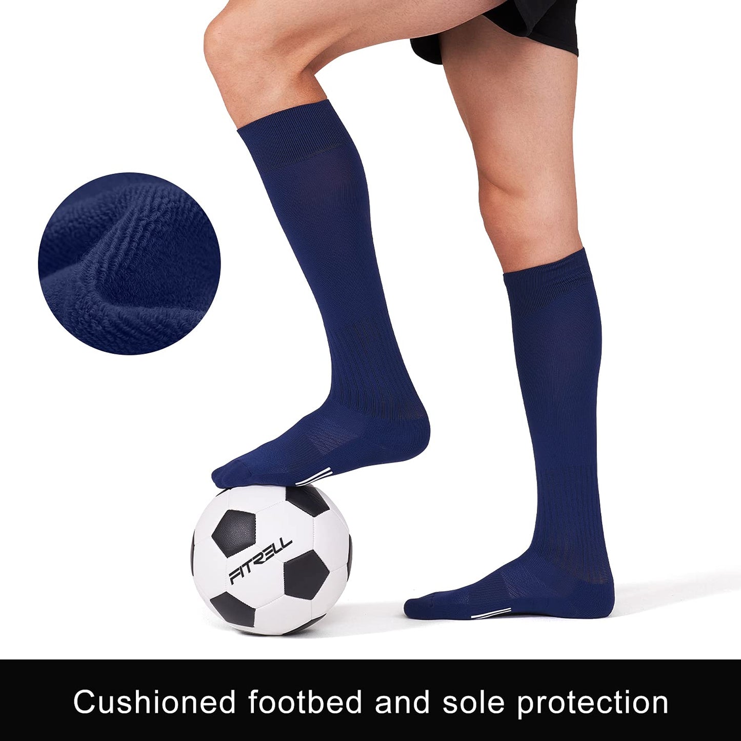 FITRELL 2/3 Pack Soccer Socks Baseball Softball For Youth Kids Boys Girls, Over-The-Calf Football Socks for Adult Men Women,Navy,Medium