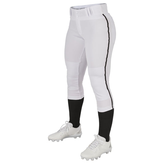 Champro Women's Standard Tournament Low Rise Softball Pants with Side, White, Black Pipe, Small