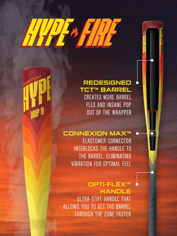 Easton | HYPE FIRE Baseball Bat | USSSA | 2 3/4" Barrel | Orange | 30" | -10