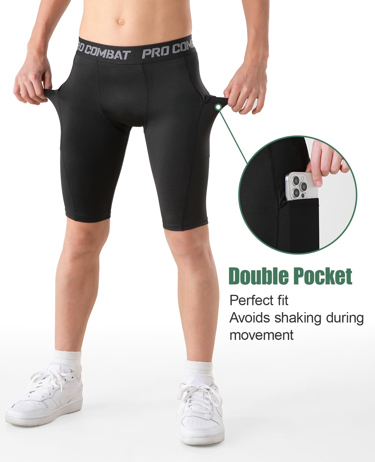 Niksa Boys' Compression Shorts, Youth Performance Base Layers Workout Underwear, Side Pockets Sports Shorts for Running Or Soccer