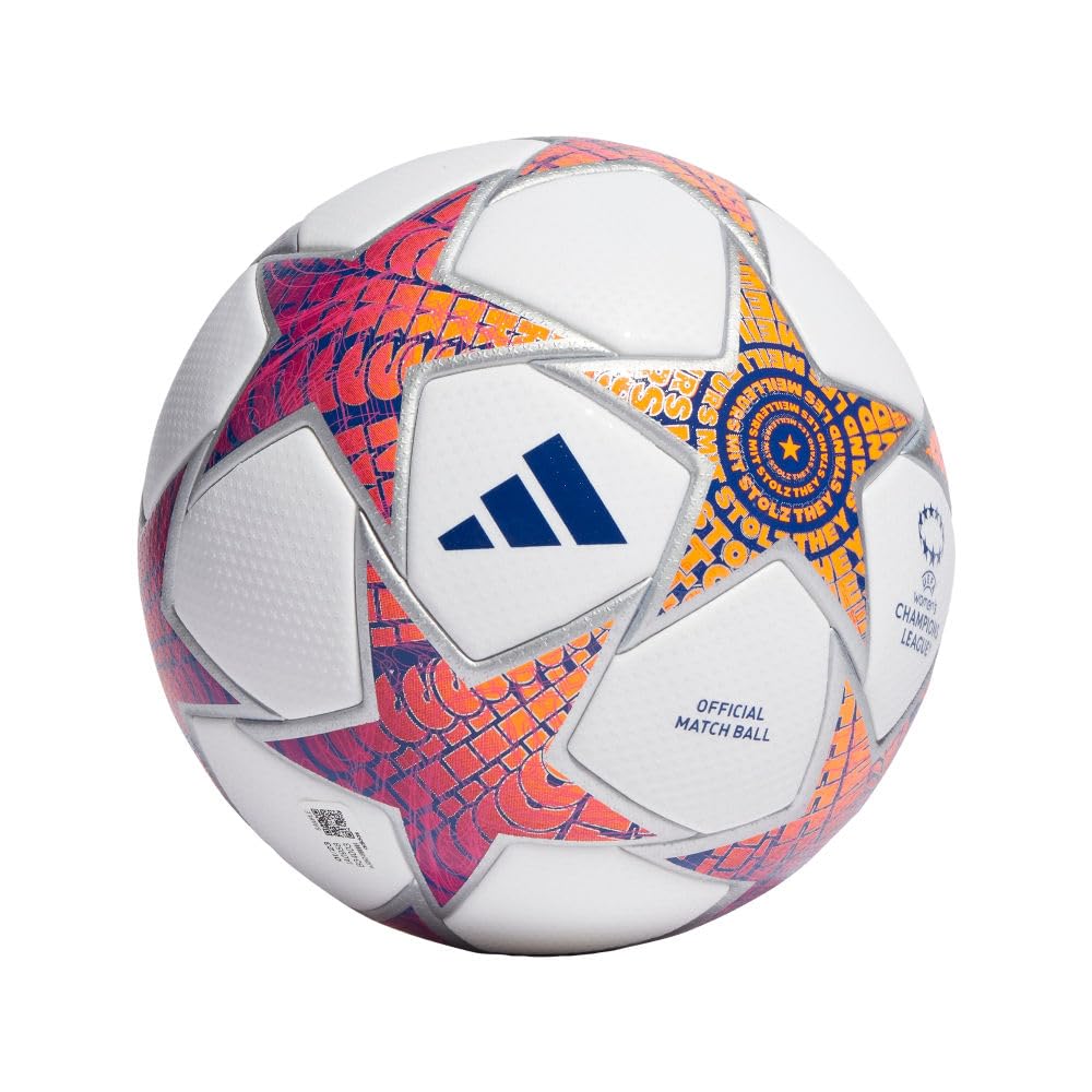 adidas Womens UCL Pro Soccer Ball - Official Match Ball with Seamless Surface, FIFA Quality Pro Certified (UWCL Pro 23/24 Group Stage Ball, White/Silver Metallic/Shock Pink/Shock Purple)