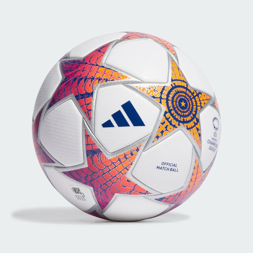 adidas Womens UCL Pro Soccer Ball - Official Match Ball with Seamless Surface, FIFA Quality Pro Certified (UWCL Pro 23/24 Group Stage Ball, White/Silver Metallic/Shock Pink/Shock Purple)