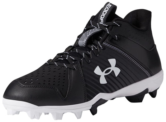 Under Armour Men's Leadoff Mid Rubber Molded Baseball Cleat, (001) Black/Black/White, 12