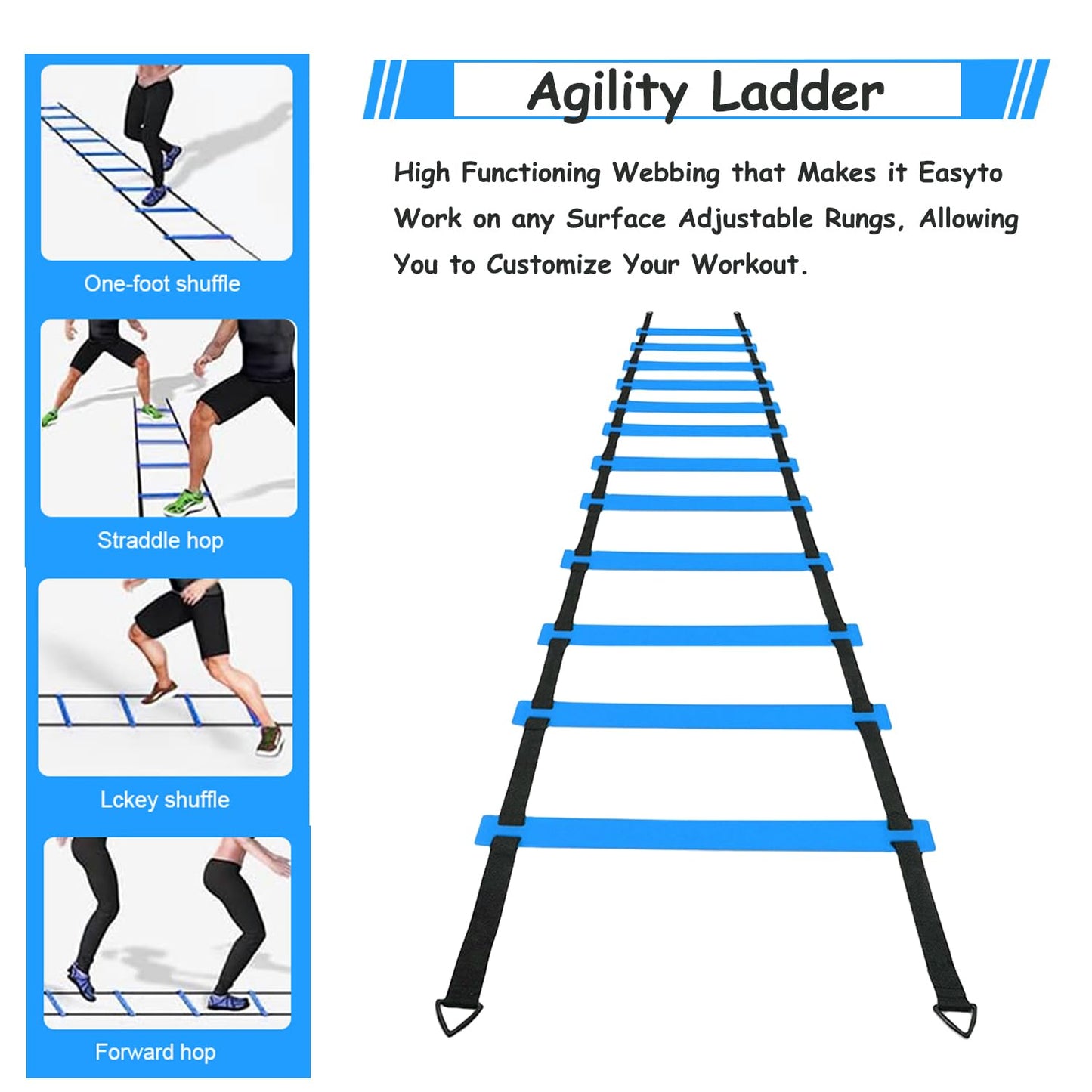 TGLITC Soccer Agility Training Equipment Set, Soccer Accessories 12 Rung 20Ft Agility Ladder, 12 Disc Cones, Solo Soccer Trainer, Jump Rope - Speed Training Equipment Gifts for boy