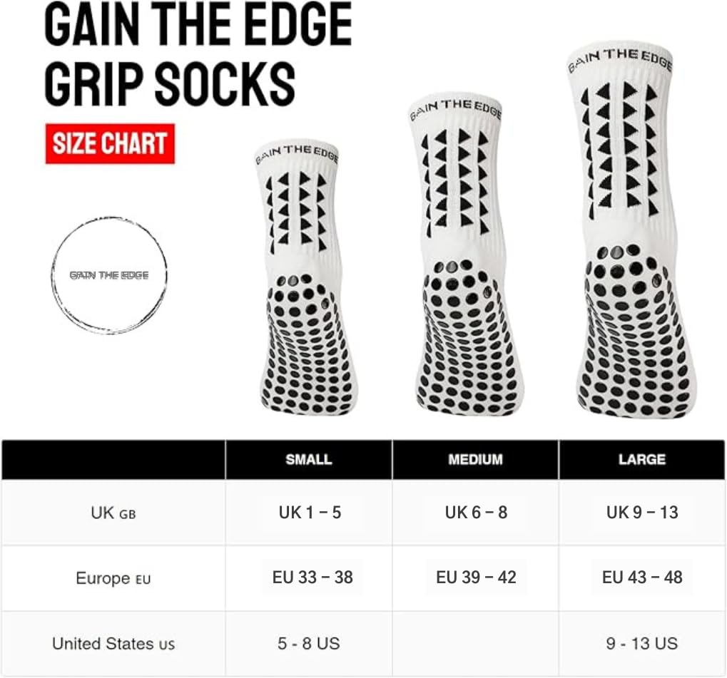 Gain The Edge Soccer Grip Socks - 4pc Set - Large - White - Grip Soccer Socks - Anti-Slip - For Men, Kids, Boys, Girls Unisex