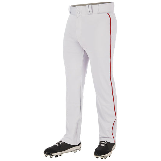 CHAMPRO Men's Standard Triple Crown 2.0 Open Bottom Baseball Pants with Braid, White, Scarlet