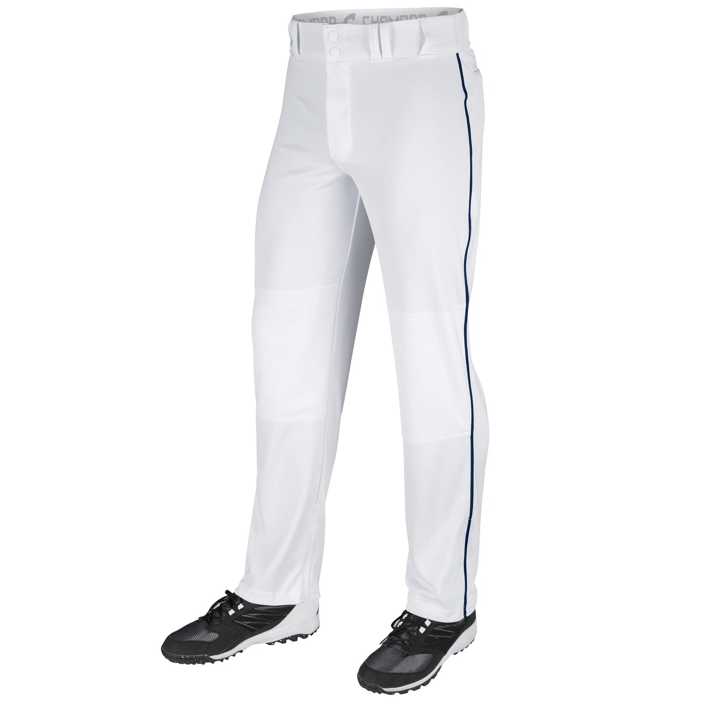 Champro Standard Triple Crown Open Bottom Adult Baseball Pants, White, Navy Pipe, Medium