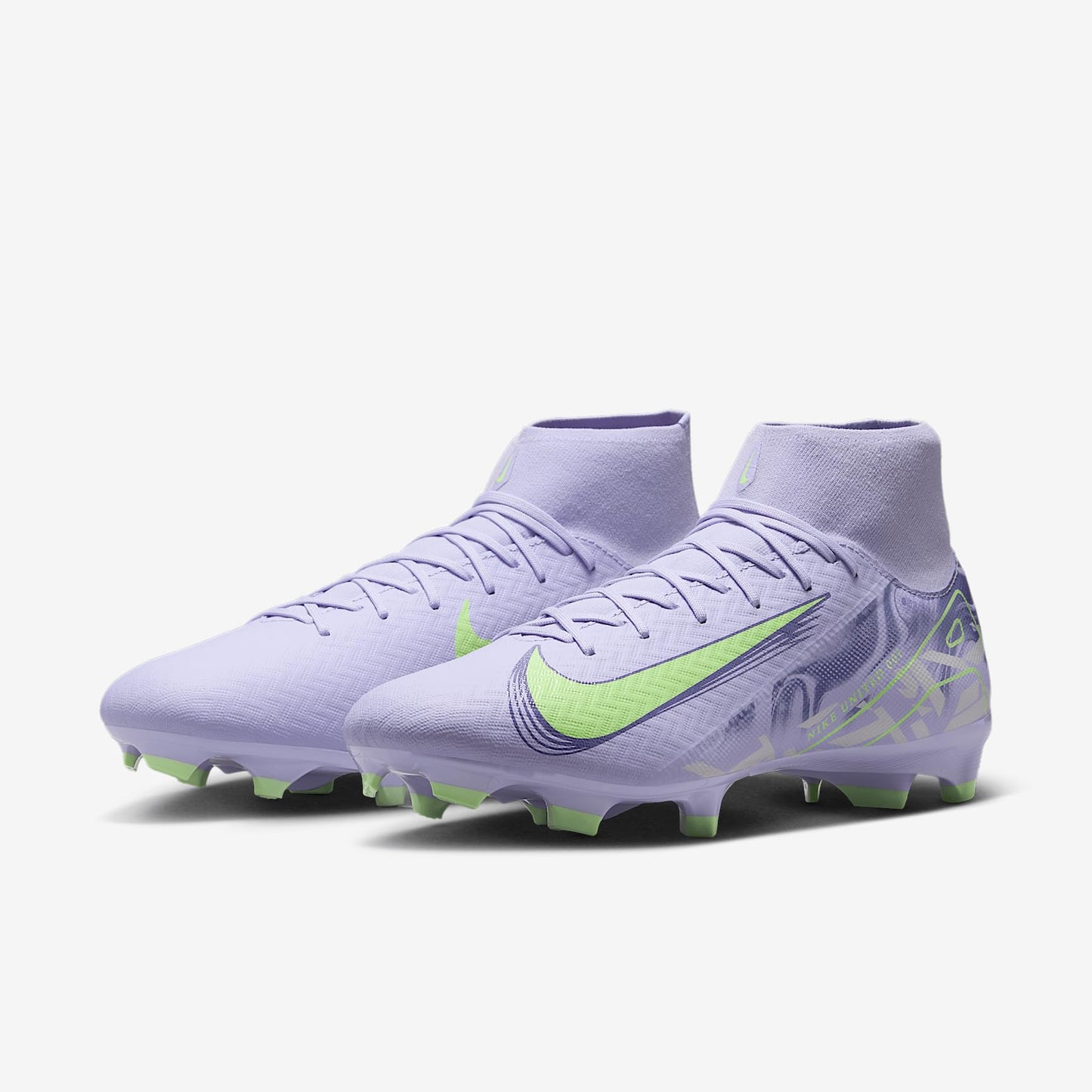 Nike United Mercurial Superfly 10 Academy MG High-Top Soccer Cleats (HF1601-500, Purple Agate/Barely Volt) Size 8.5