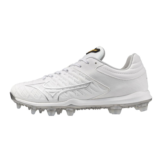 Mizuno Pro FP Low Women's TPU Fastpitch Cleat, White/Silver, 7.5
