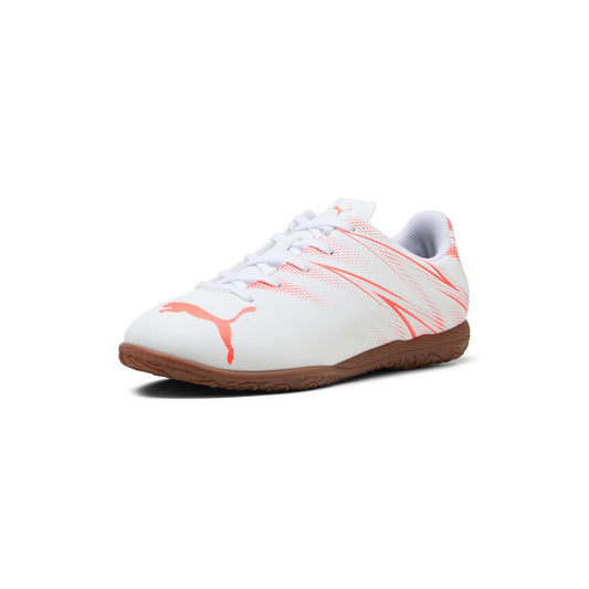 PUMA Attacanto Indoor Training Soccer Shoes Sneaker, White-Glowing Red, 6 US Unisex Big Kid