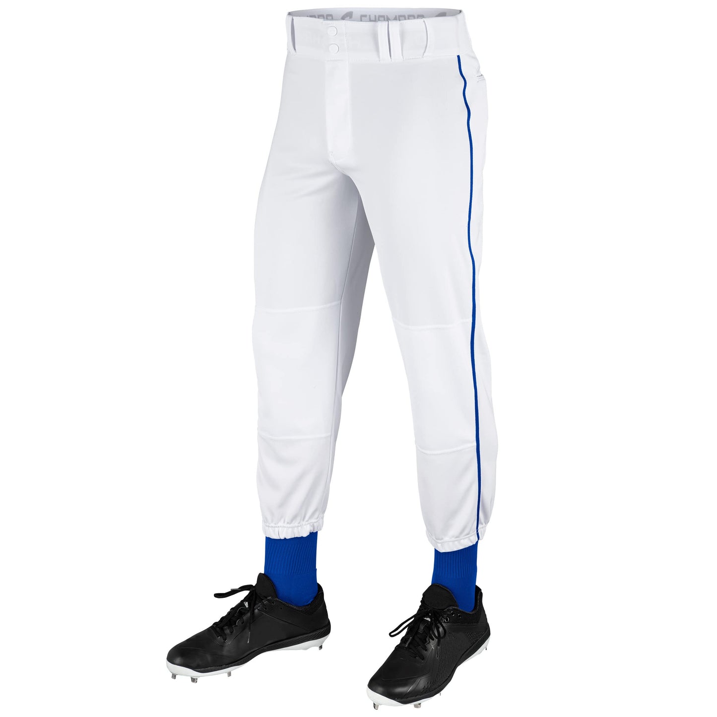 Champro Traditional Fit Triple Crown Classic Baseball Pants with Contrast-Color Braid Piping and Reinforced Sliding Areas, White, Royal Pipe, Large