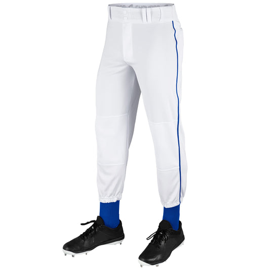 Champro Traditional Fit Triple Crown Classic Baseball Pants with Contrast-Color Braid Piping and Reinforced Sliding Areas, White, Royal Pipe, Large