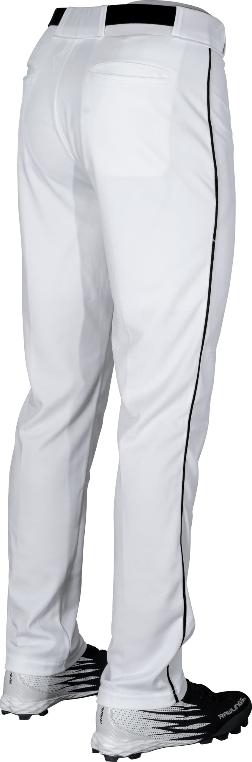 Rawlings Men's Standard Semi-Relaxed Full Length Baseball Pant | Piped Sizes | Multiple Colors, White/Black, Adult X Large
