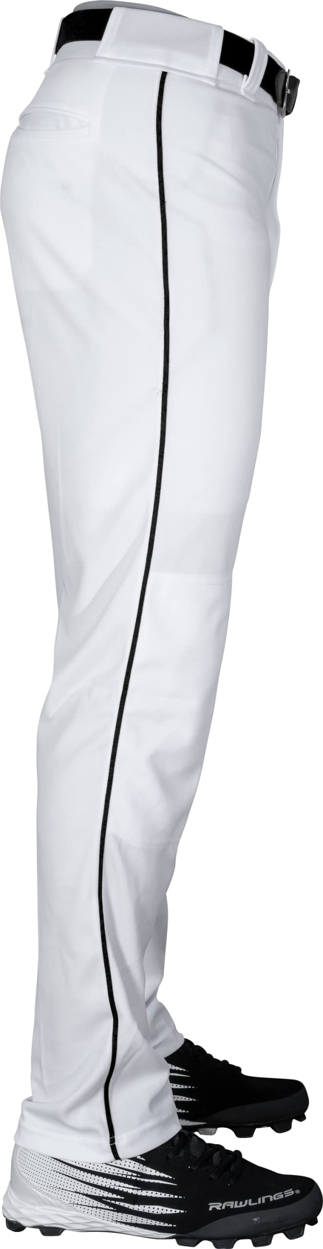 Rawlings Men's Standard Semi-Relaxed Full Length Baseball Pant | Piped Sizes | Multiple Colors, White/Black, Adult X Large