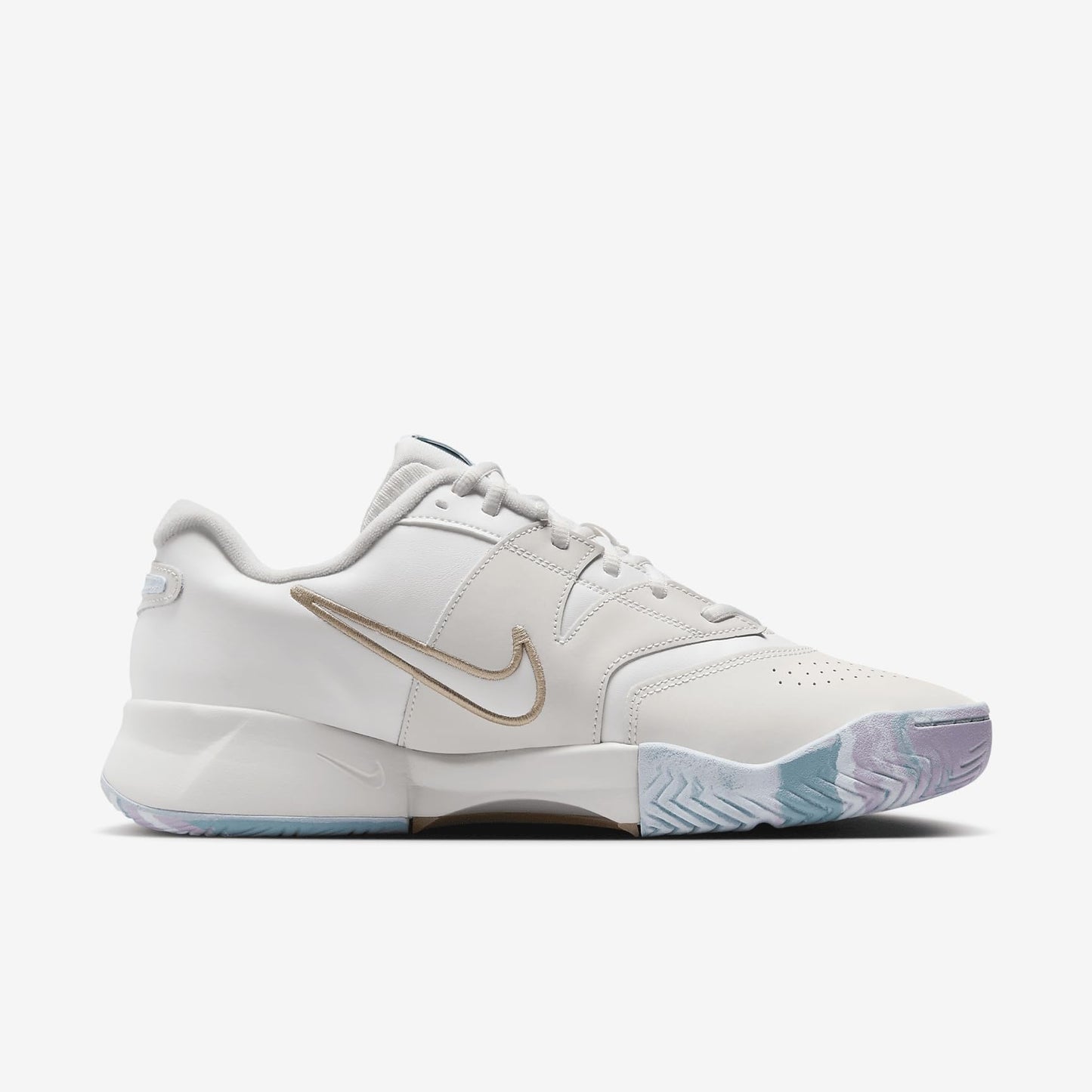 NikeCourt Lite 4 Premium Leather Men's Hard Court Tennis Shoes (FV3982-100, Summit White/Phantom/Denim Turquoise/Hemp) Size 10