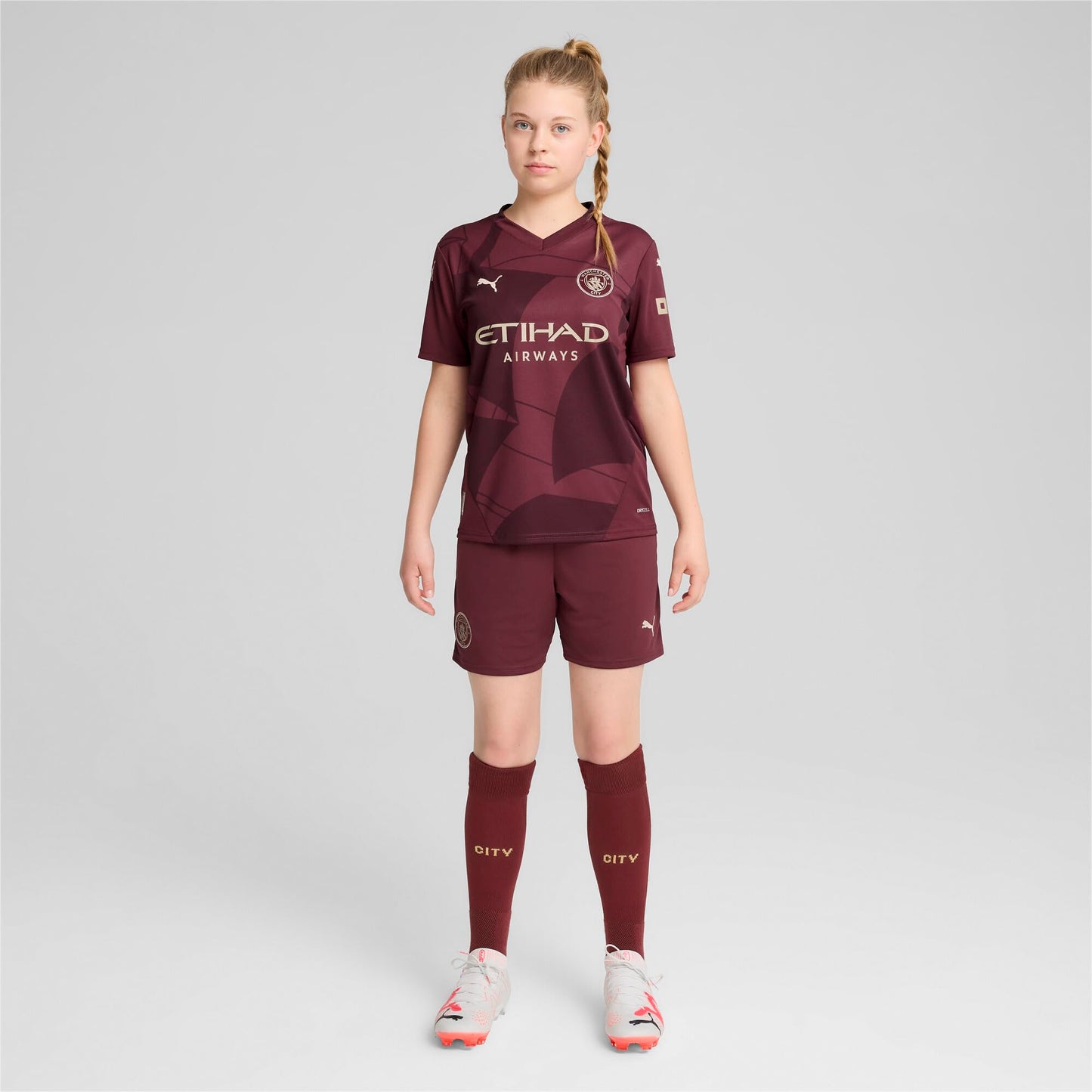 Manchester City FC Kids 2024/25 Third Soccer Jersey - Burgundy - Size: S