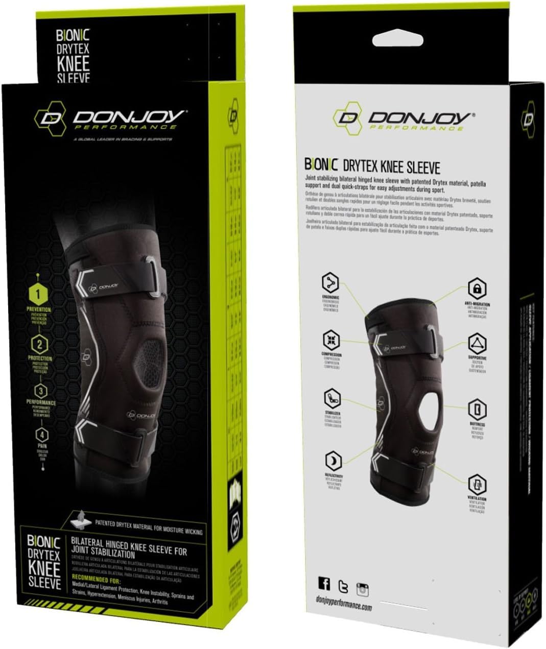DonJoy Performance Bionic Drytex Hinged Knee Sleeve, Large