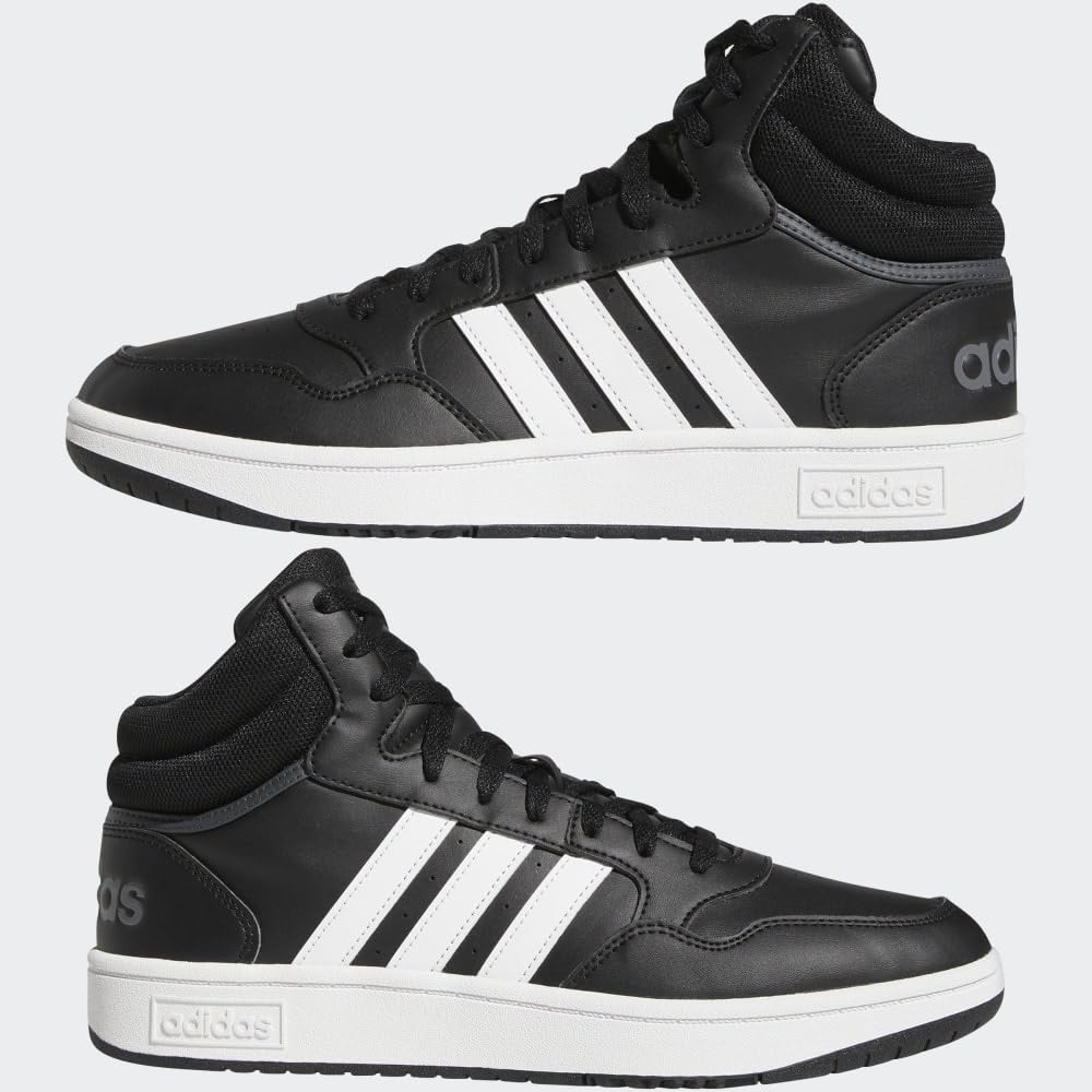 adidas Men's Hoops 3.0 Mid Top Basketball Shoe, Black/White/Grey, 10