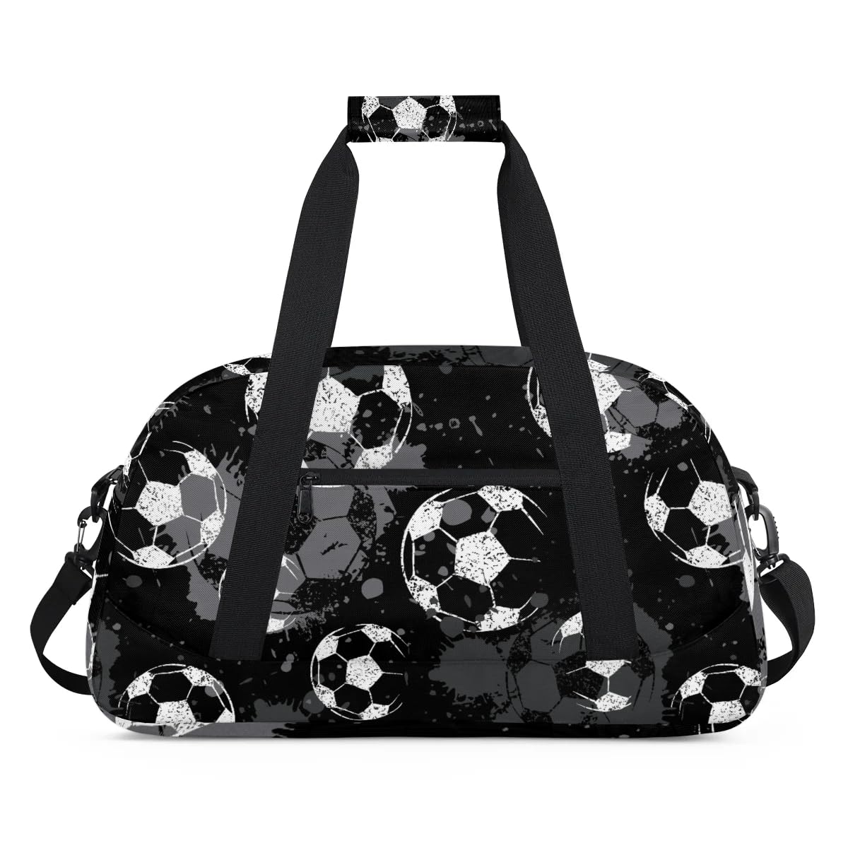 Black Football Kids Duffel Bag for Boys, Soccer Sports Gym Bag Overnight Travel Weekender Bag Lightweight Carry On Sleepovers Bag for School Practice Gymnastics