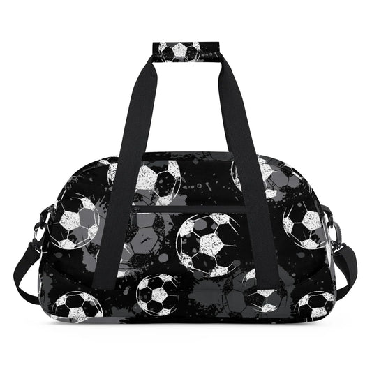 Black Football Kids Duffel Bag for Boys, Soccer Sports Gym Bag Overnight Travel Weekender Bag Lightweight Carry On Sleepovers Bag for School Practice Gymnastics