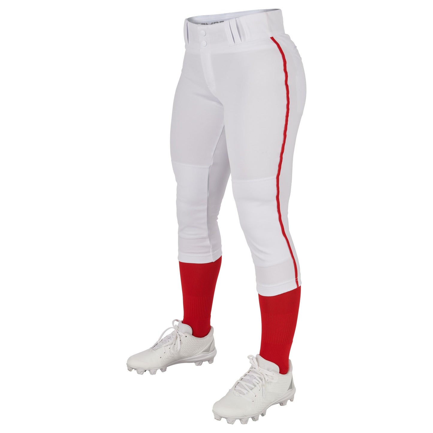 CHAMPRO Tournament Women's Traditional Low Rise Pant w/Braid, WHITE,SCARLET, Large