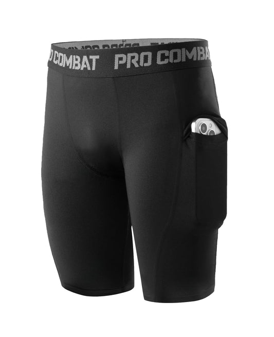 Niksa Boys' Compression Shorts, Youth Performance Base Layers Workout Underwear, Side Pockets Sports Shorts for Running Or Soccer
