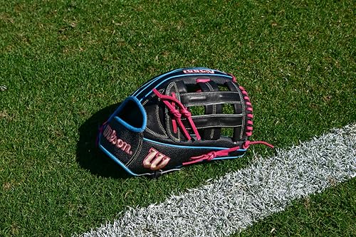 Wilson Summer 2025 A2000 1777SS 12.75” Outfield Baseball Glove - Right Hand Throw, Black/Sky Blue/Flamingo