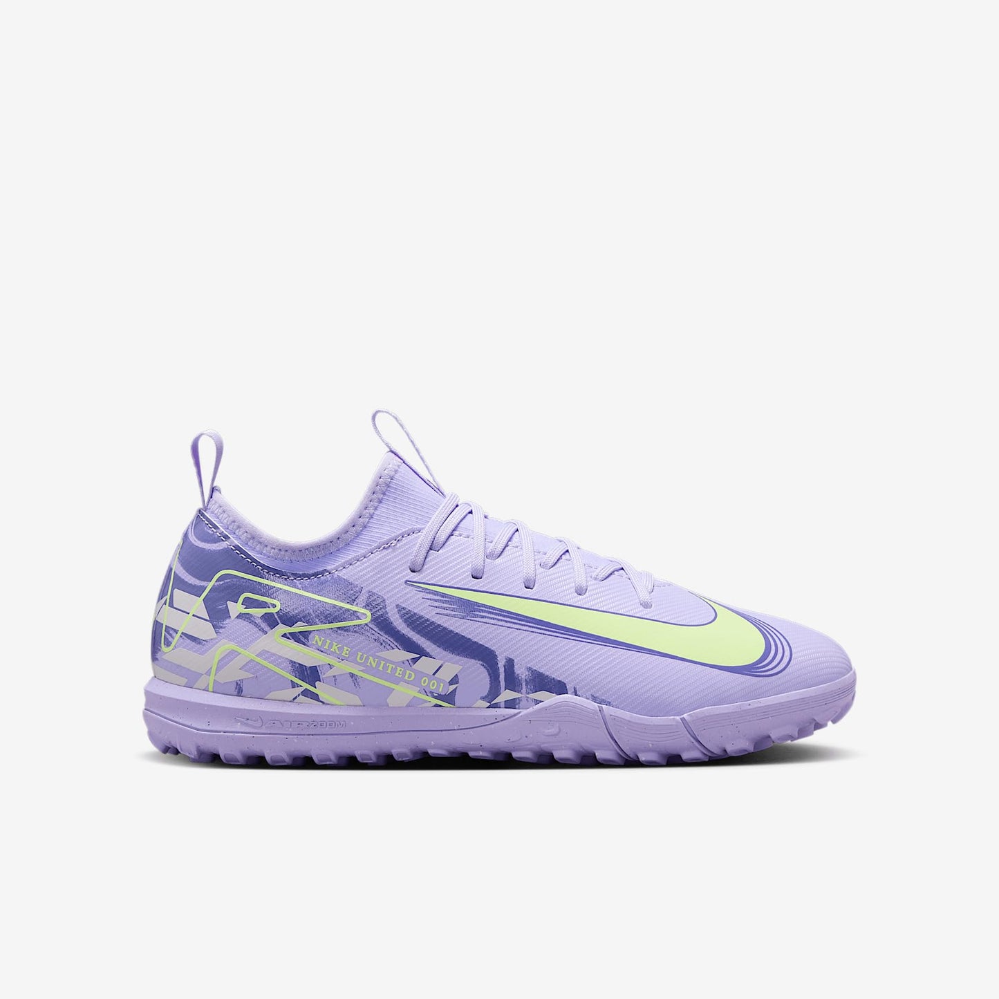 Nike United Jr. Mercurial Vapor 16 Academy Big Kids' TF Low-Top Soccer Shoes (HF1589-500, Purple Agate/Barely Volt) Size 3.5