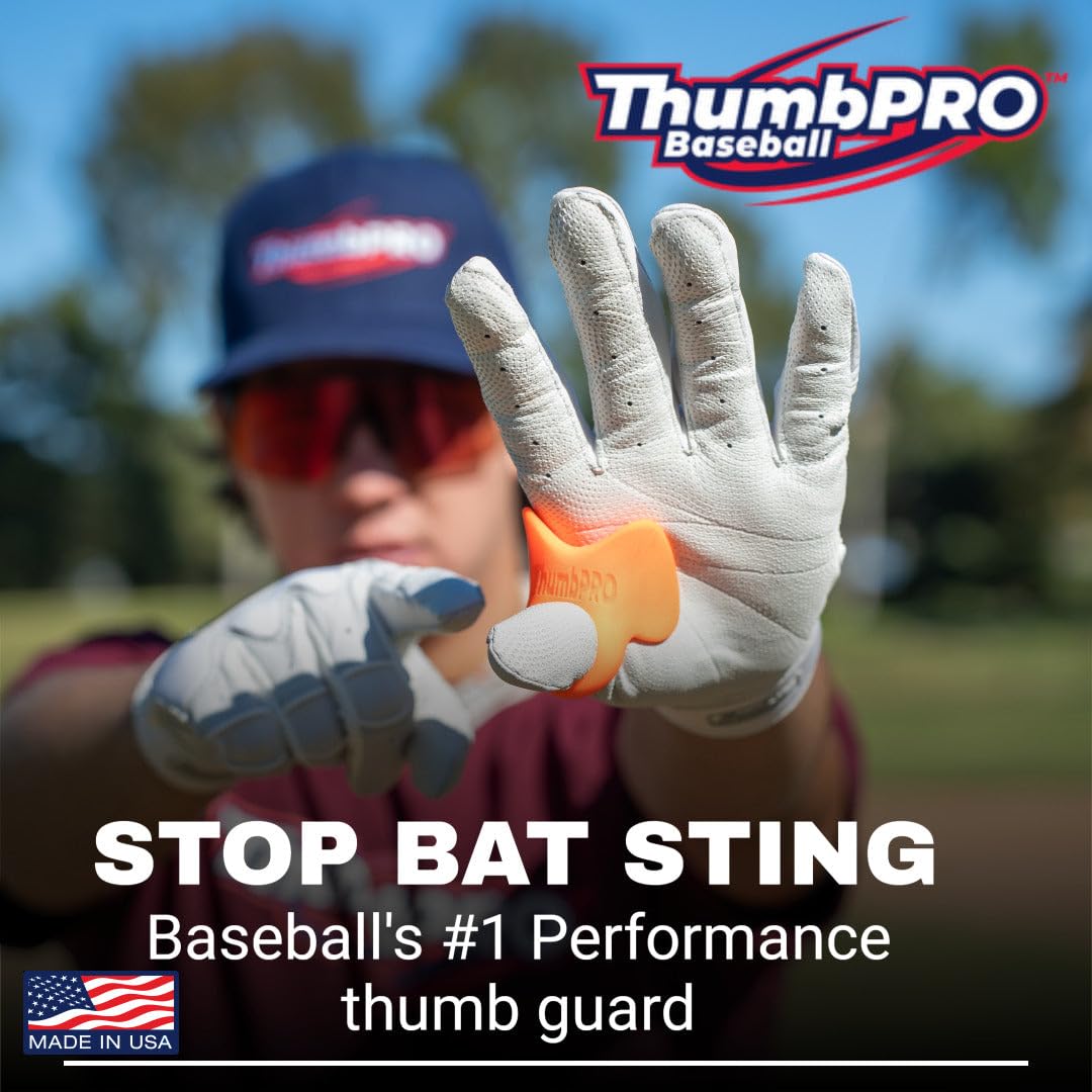 ThumbPRO Baseball Thumb Guard - Batting Aid & Grip Enhancer - Reduces Sting, Improves Swing - for Baseball & Softball - All Levels, Left/Right Hand - 3 Sizes (Pitch Black, Medium)
