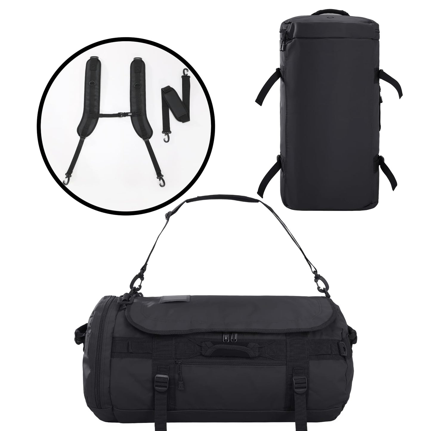 MIER Large Duffel Backpack Sports Gym Bag with Shoe Compartment, Heavy Duty and Water Resistant, Black, 45L