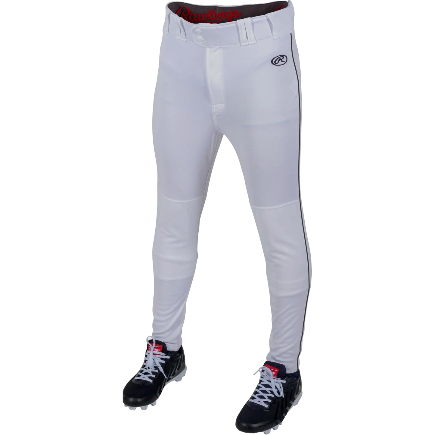 Rawlings Men's Launch Series Baseball Pant | Jogger Fit | Adult Sizes | Solid & Piped Options, White/Black, Medium