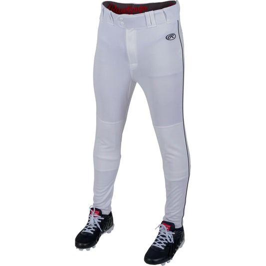 Rawlings Men's Launch Series Baseball Pant | Jogger Fit | Adult Sizes | Solid & Piped Options, White/Black, Medium