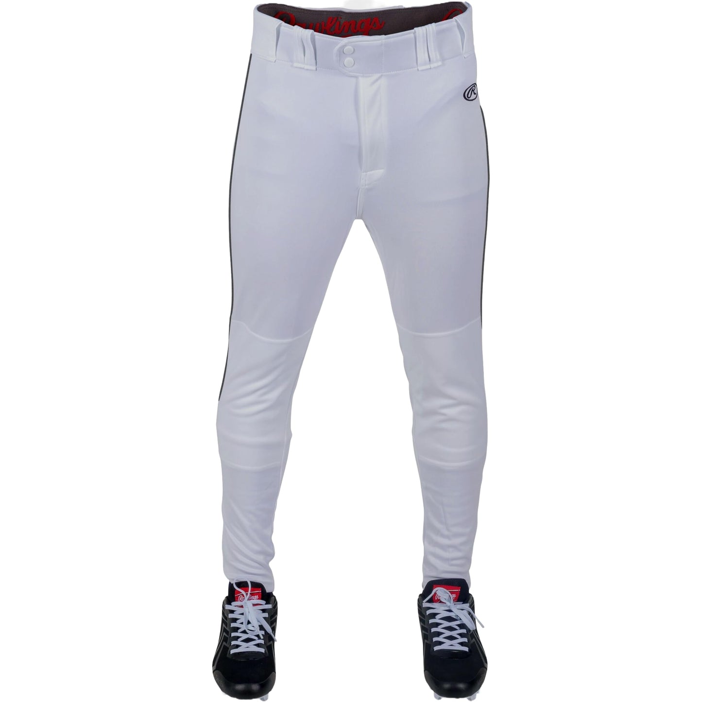 Rawlings Men's Launch Series Baseball Pant | Jogger Fit | Adult Sizes | Solid & Piped Options, White/Black, Medium