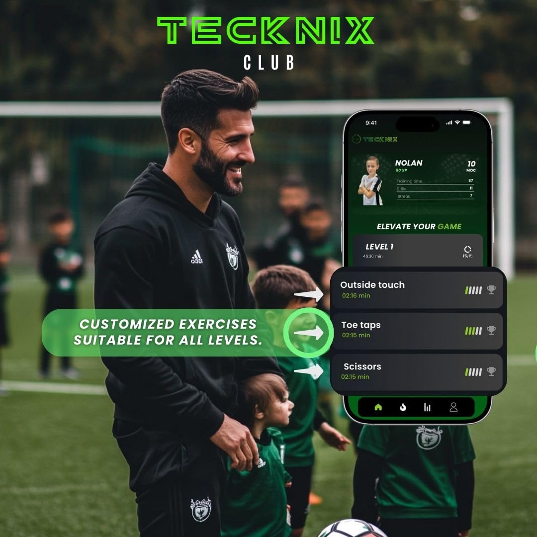 TECKNIX Soccer Training mat with app - Soccer Dribble Trainer for Kids- Soccer Skills Training Equipment - Indoor Soccer Training Game - Ideal Gift Set with Non-Slip Socks and Ball.