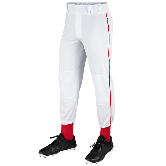 Champro Traditional Fit Triple Crown Classic Baseball Pants with Contrast-Color Braid Piping and Reinforced Sliding Areas, White, Scarlet Pipe, Medium