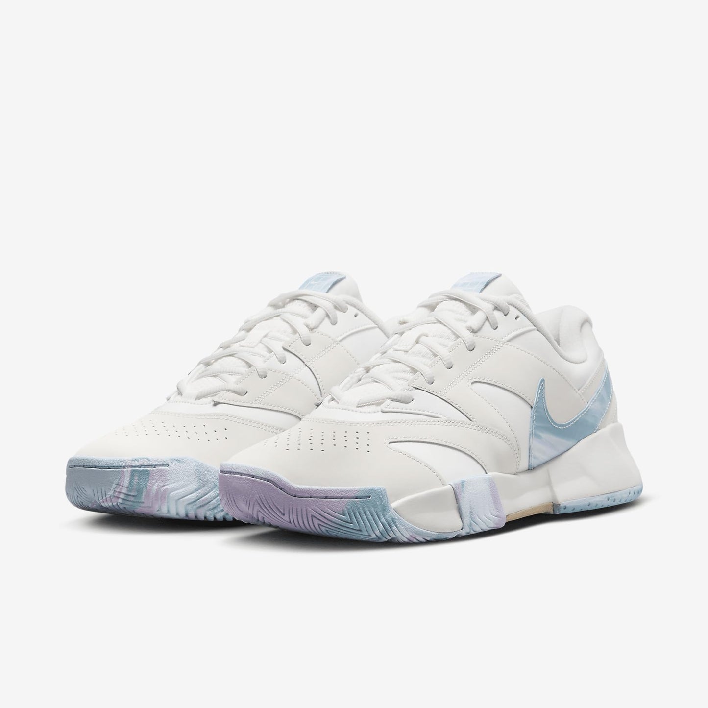 NikeCourt Lite 4 Premium Leather Men's Hard Court Tennis Shoes (FV3982-100, Summit White/Phantom/Denim Turquoise/Hemp) Size 10