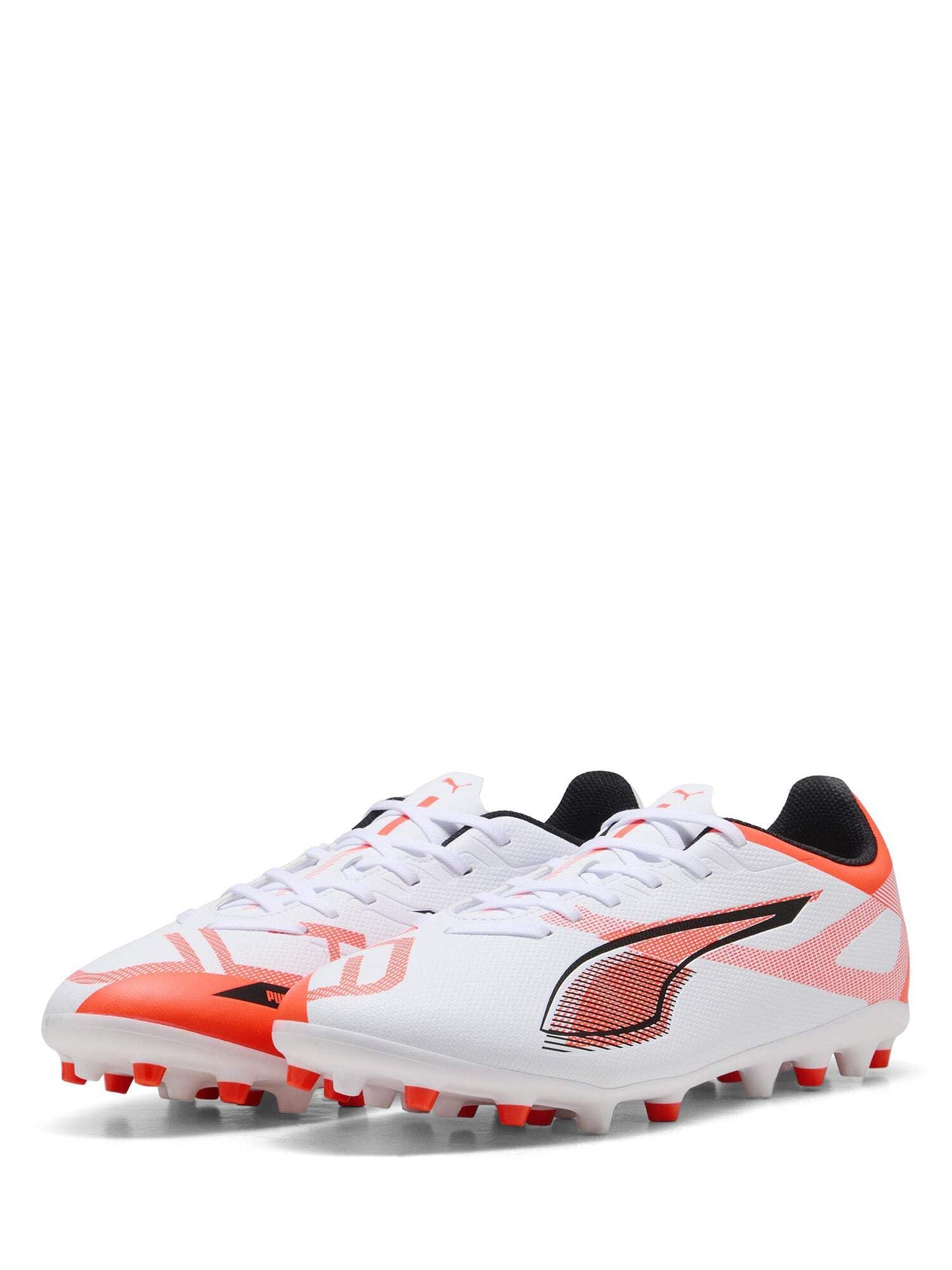 PUMA Unisex Ultra 5 Play MG Soccer Shoe, Puma White PUMA Black Glowing Red, 8.5