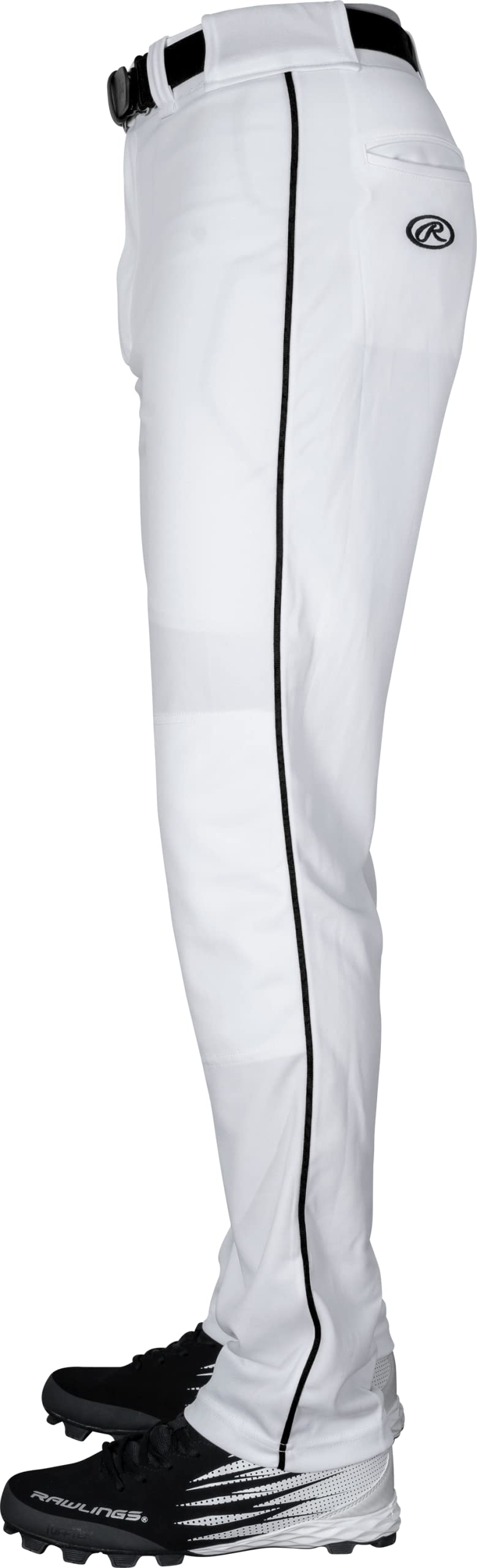 Rawlings Men's Standard Semi-Relaxed Full Length Baseball Pant | Piped Sizes | Multiple Colors, White/Black, Adult X Large