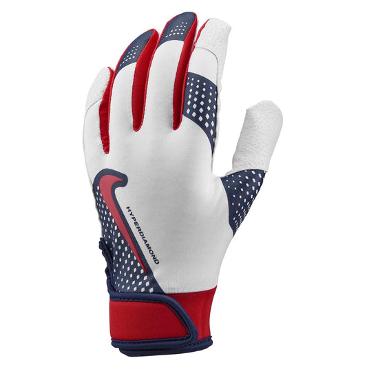 Nike Adult Hyperdiamond 2.0 Batting Gloves White | Navy | Red Large