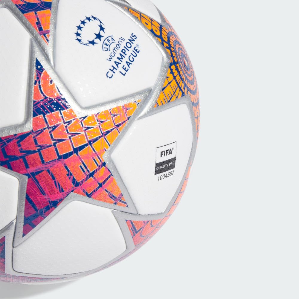 adidas Womens UCL Pro Soccer Ball - Official Match Ball with Seamless Surface, FIFA Quality Pro Certified (UWCL Pro 23/24 Group Stage Ball, White/Silver Metallic/Shock Pink/Shock Purple)