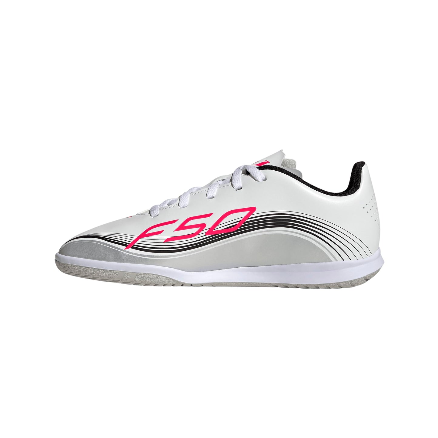 adidas F50 Messi Club Indoor Sneaker, White/Lucid Red/Silver Metallic, 3.5 US Unisex Little Kid