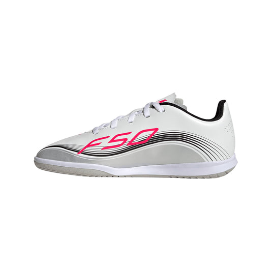 adidas F50 Messi Club Indoor Sneaker, White/Lucid Red/Silver Metallic, 3.5 US Unisex Little Kid
