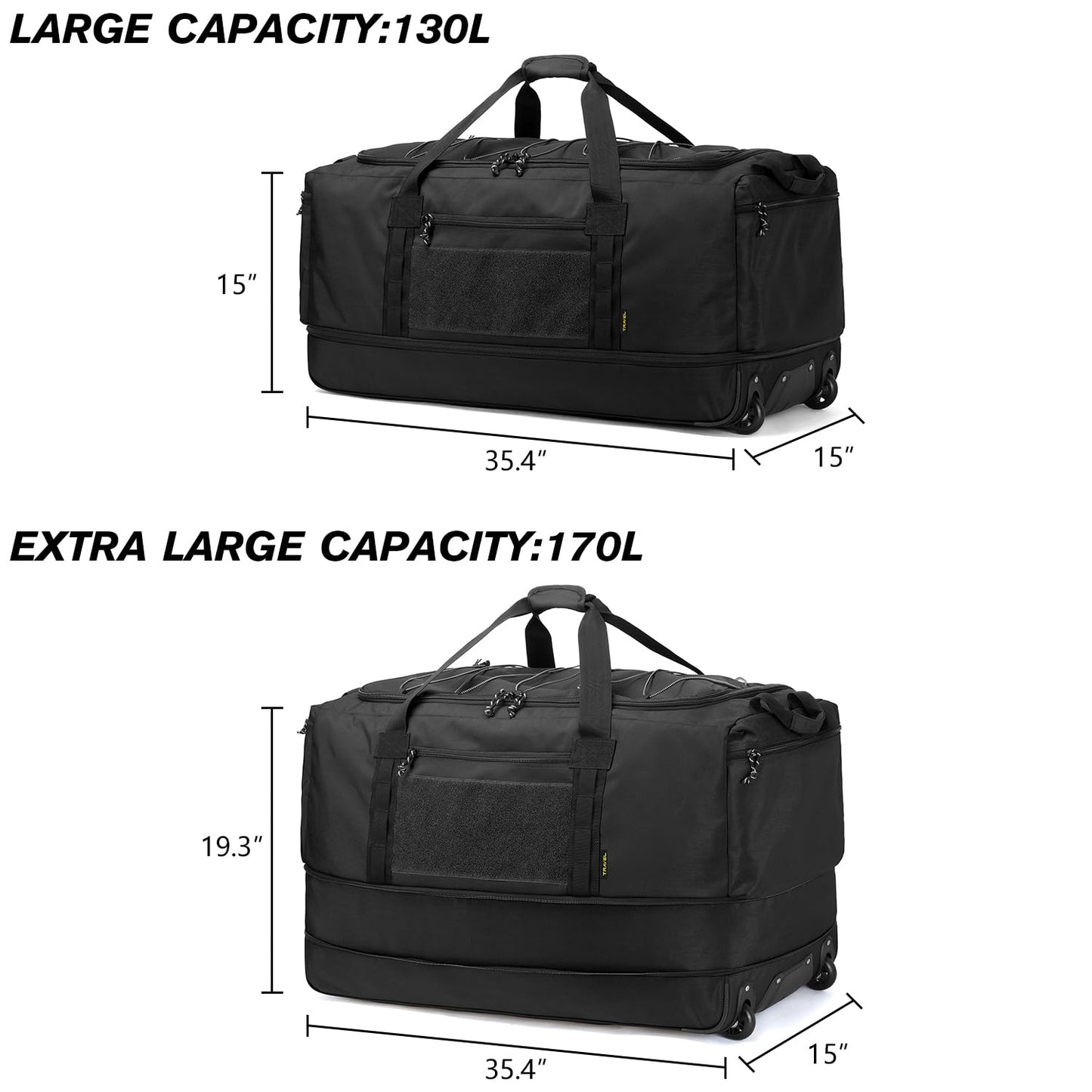 170L Extra Large Baseball Bag with Wheels Gym Duffle Softball Catchers Coach Team Equipment Bags Collapsible Rolling Travel Duffel Bat Gear Bag for Hockey Basketball Football Volleyball Soccer, Black