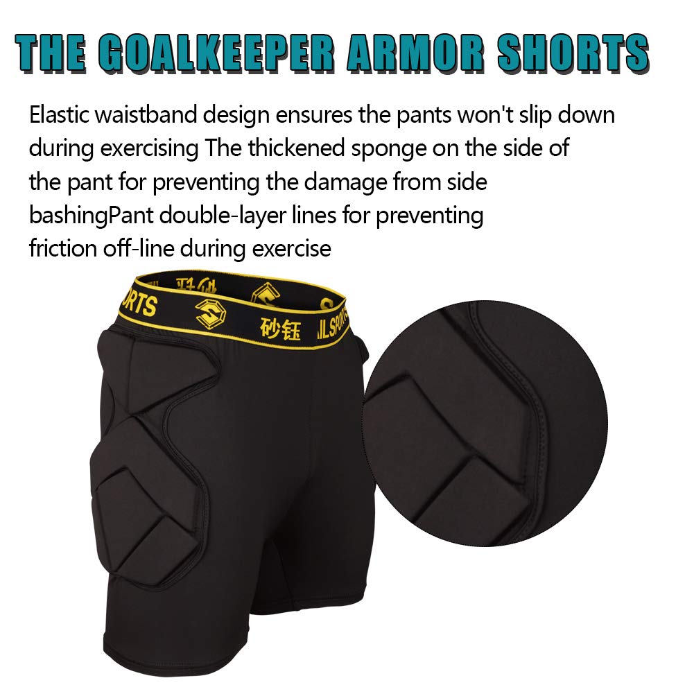 Shinestone Adult Men's Goalkeeper Armor BodyShield Padded Compression Shorts with Sponge Protector for Football Baseball(Shorts-01, Small)